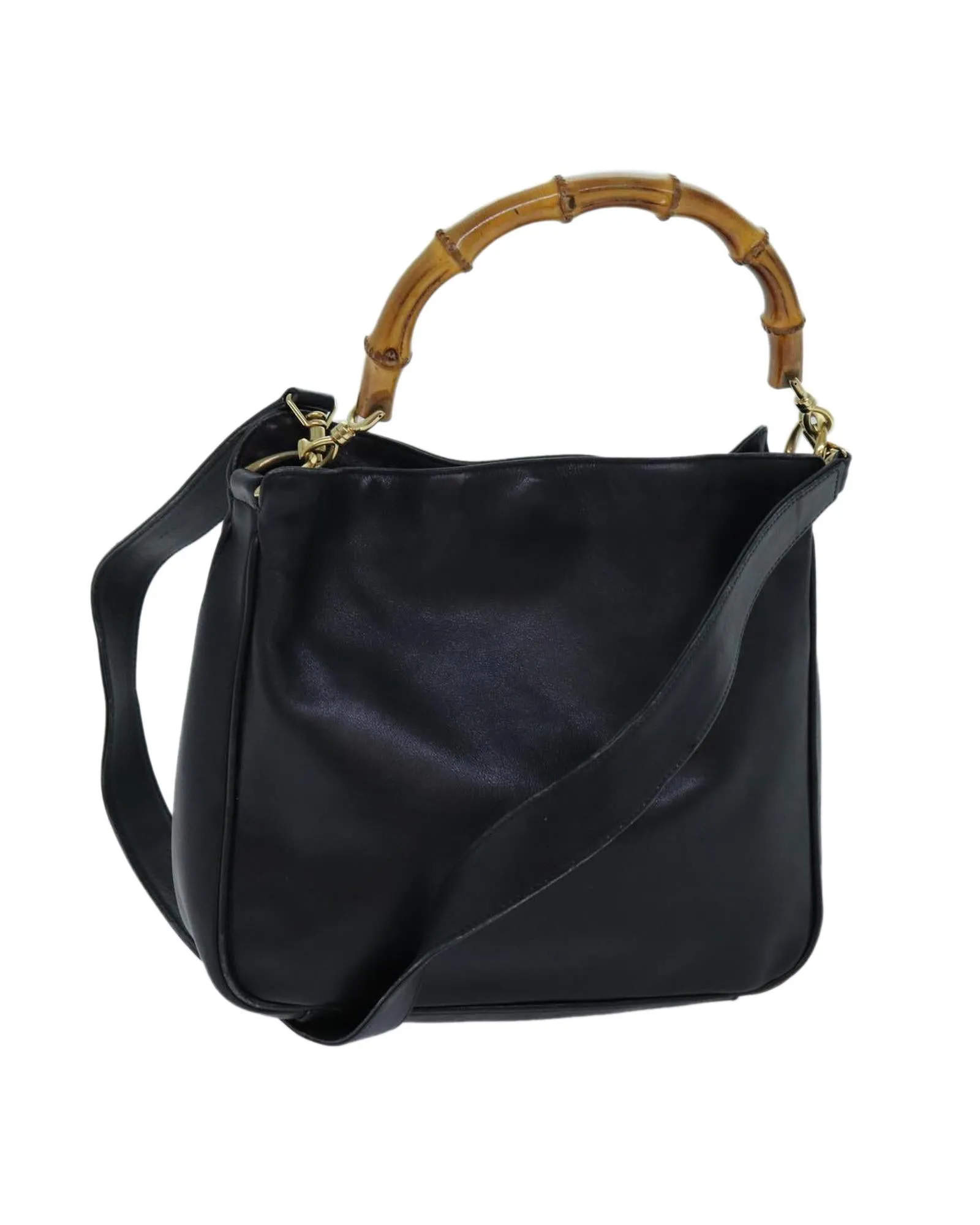 Leather Bamboo Shoulder Bag with Removable Strap