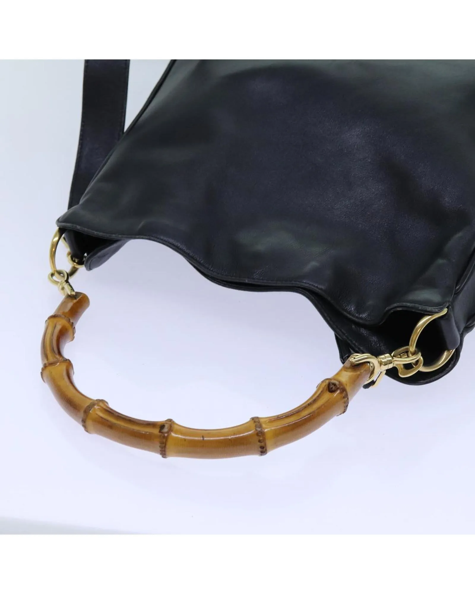 Leather Bamboo Shoulder Bag with Removable Strap