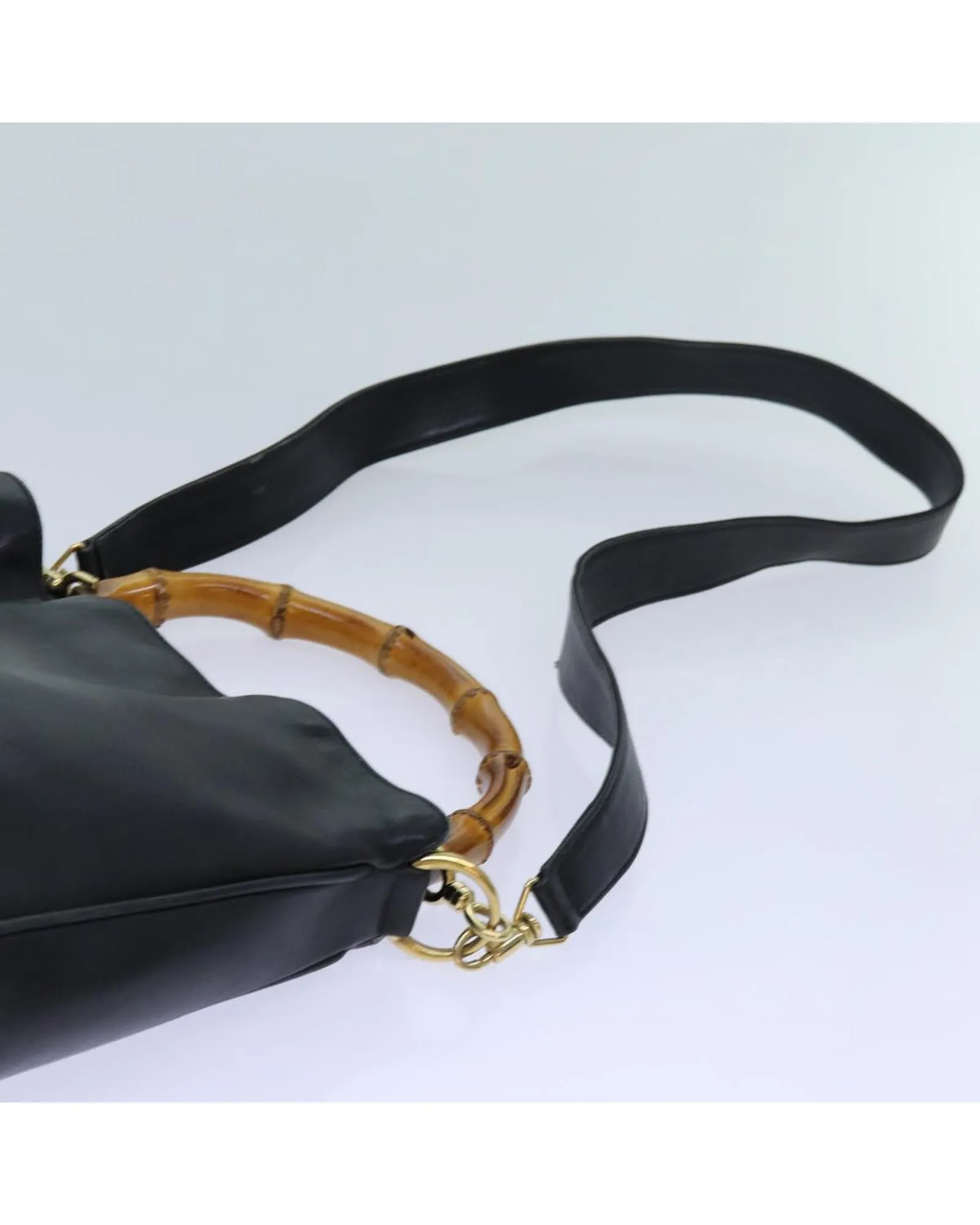 Leather Bamboo Shoulder Bag with Removable Strap