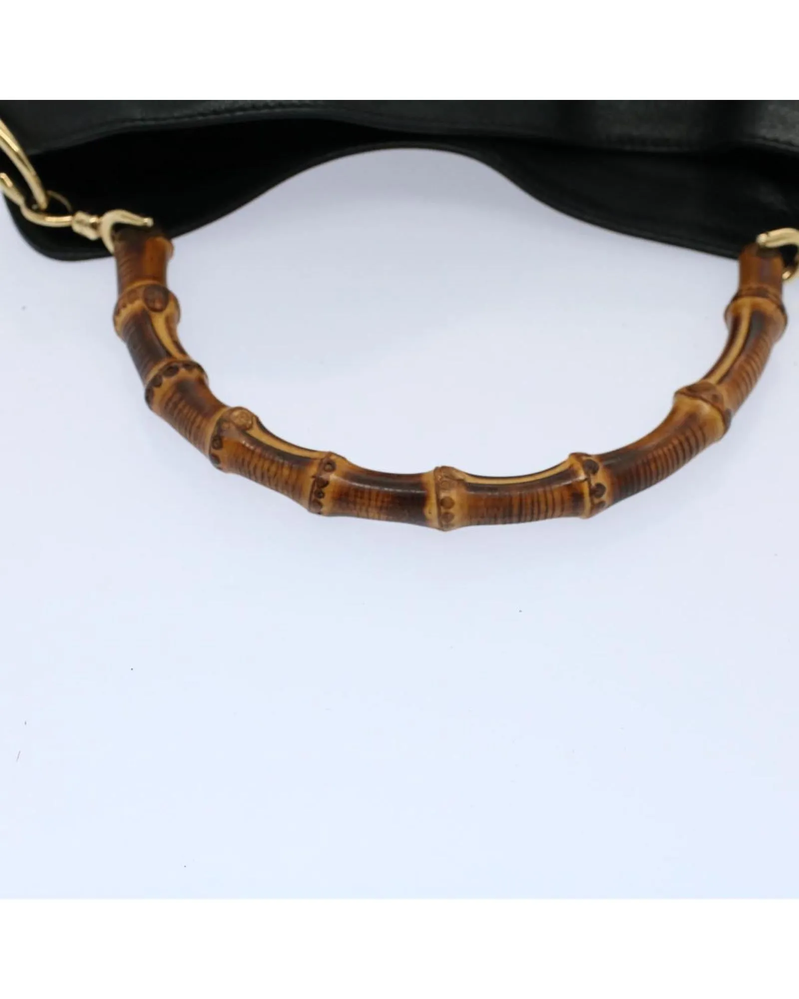 Leather Shoulder Bag with Bamboo Detail and Shoulder Strap