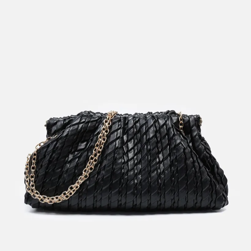 Leila Ruched Woven Satchel with Chain