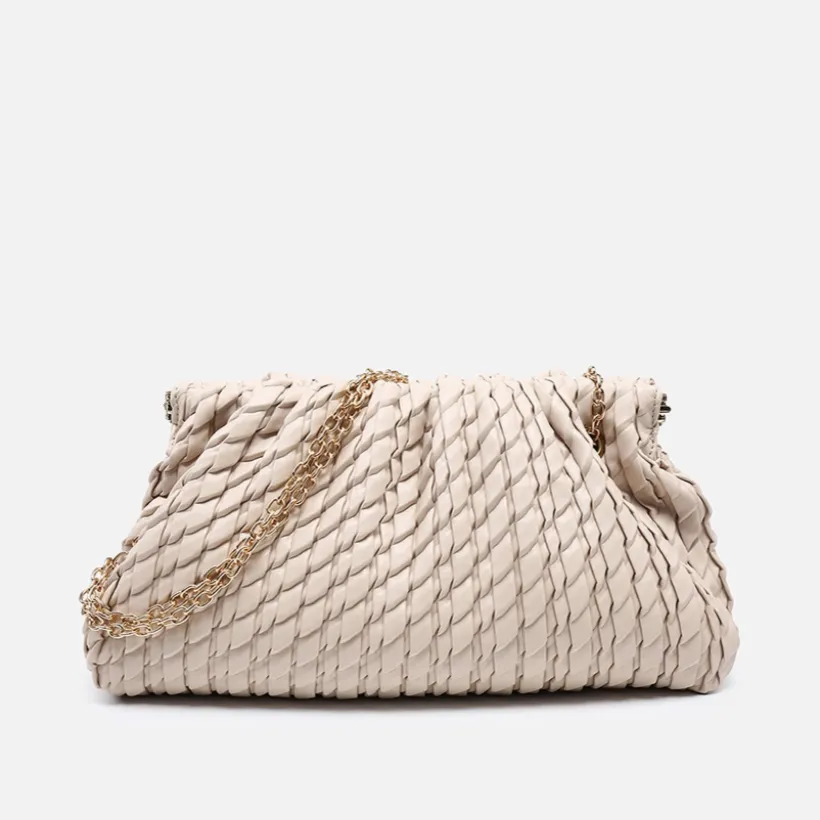 Leila Ruched Woven Satchel with Chain