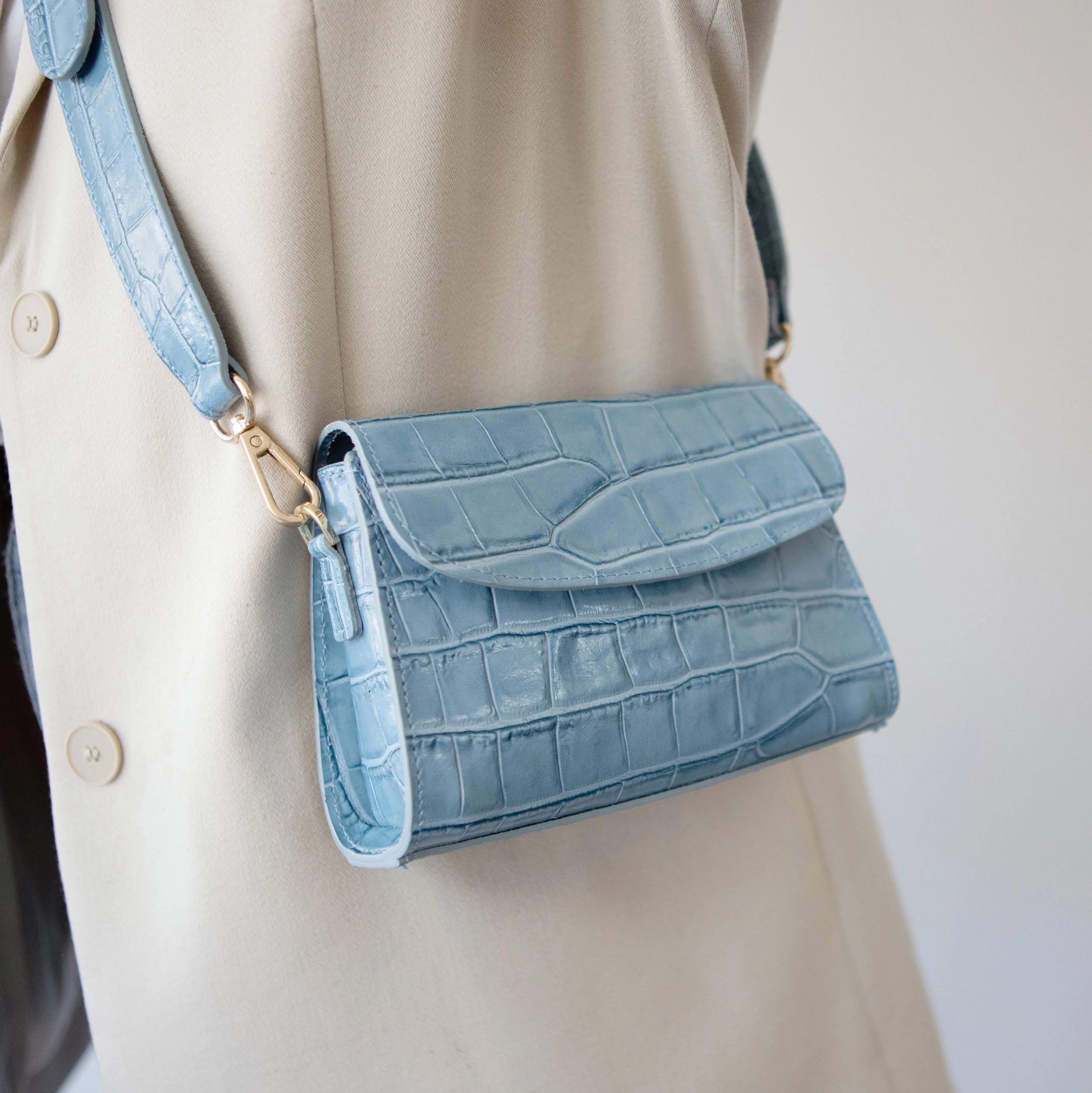 'London' Mini Bag | Sky Blue Glossy Croc