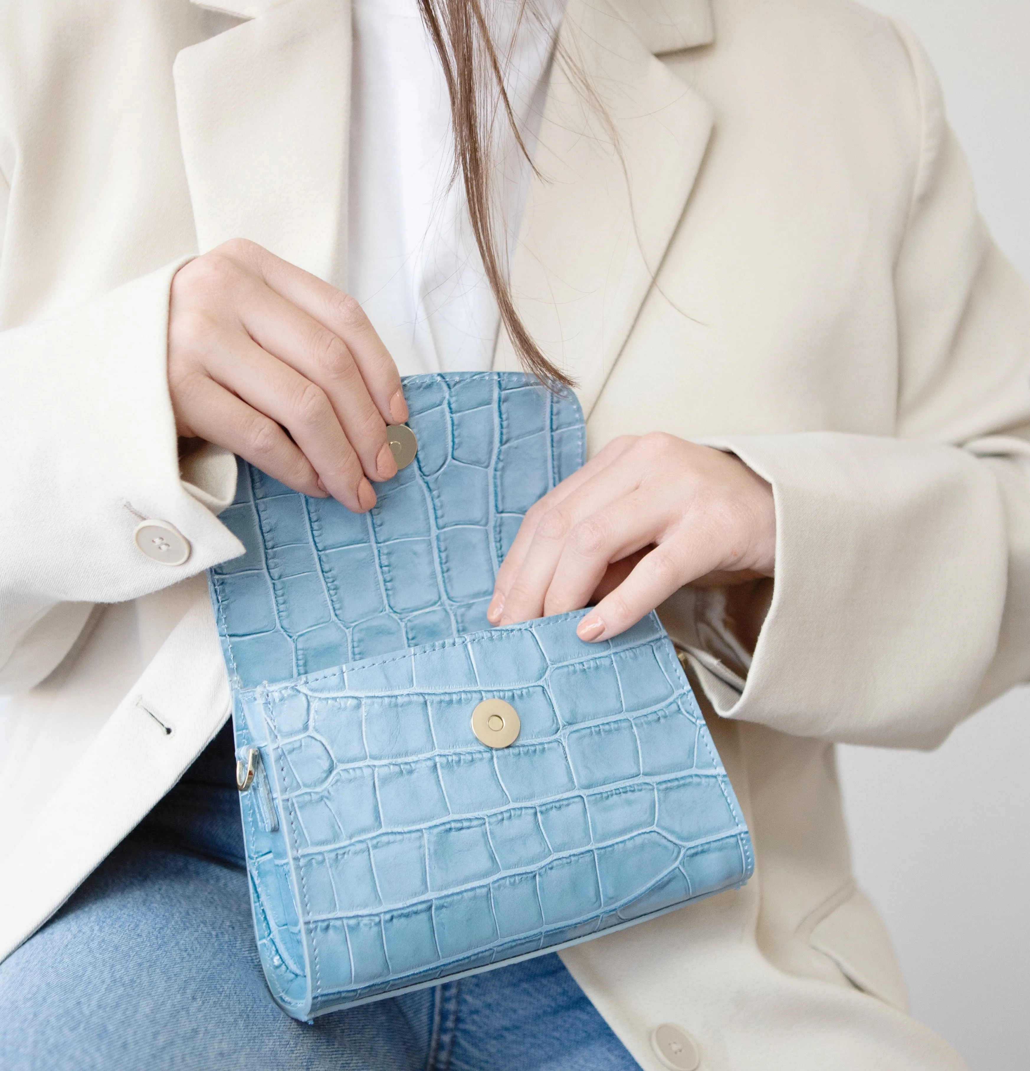 'London' Mini Bag | Sky Blue Glossy Croc