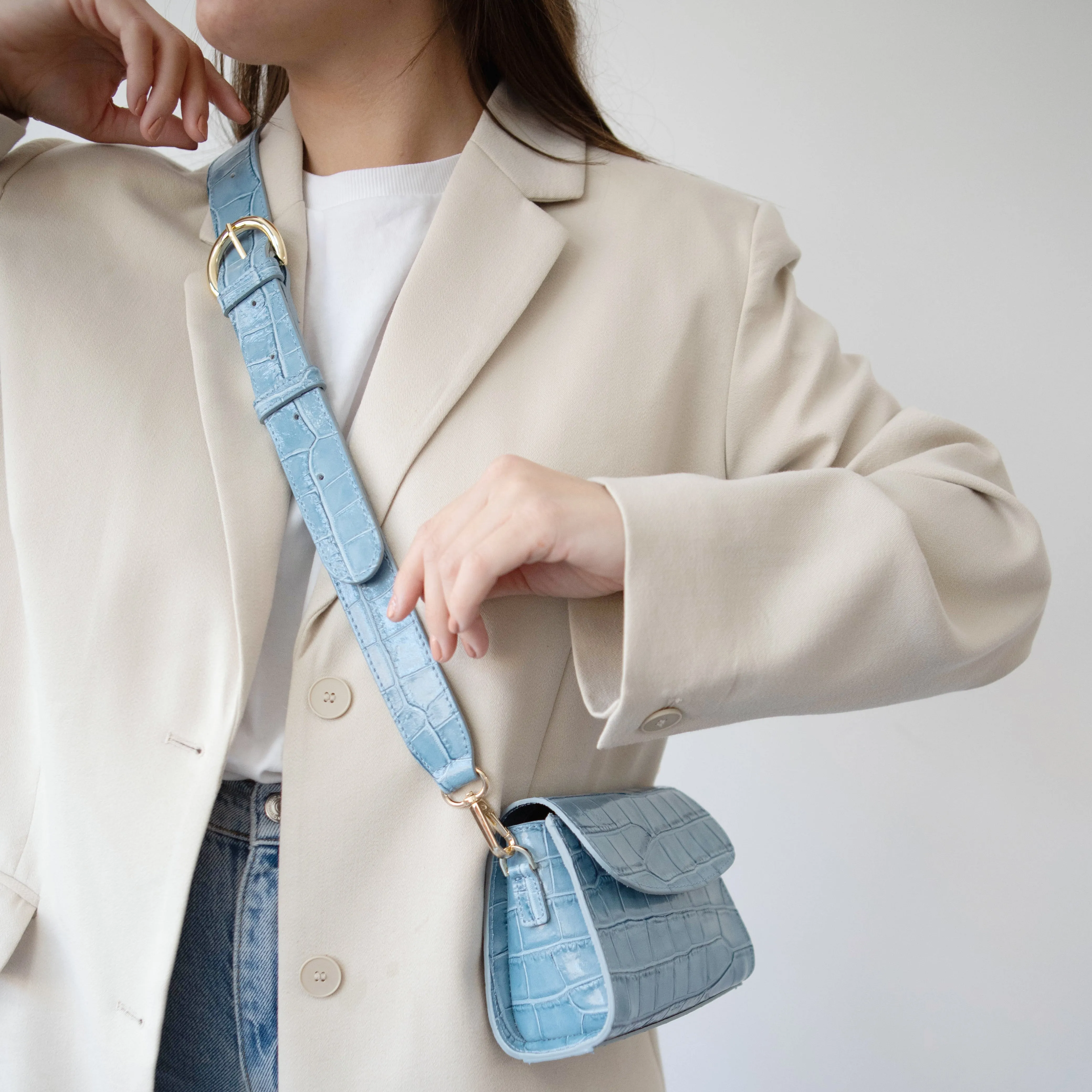 'London' Mini Bag | Sky Blue Glossy Croc