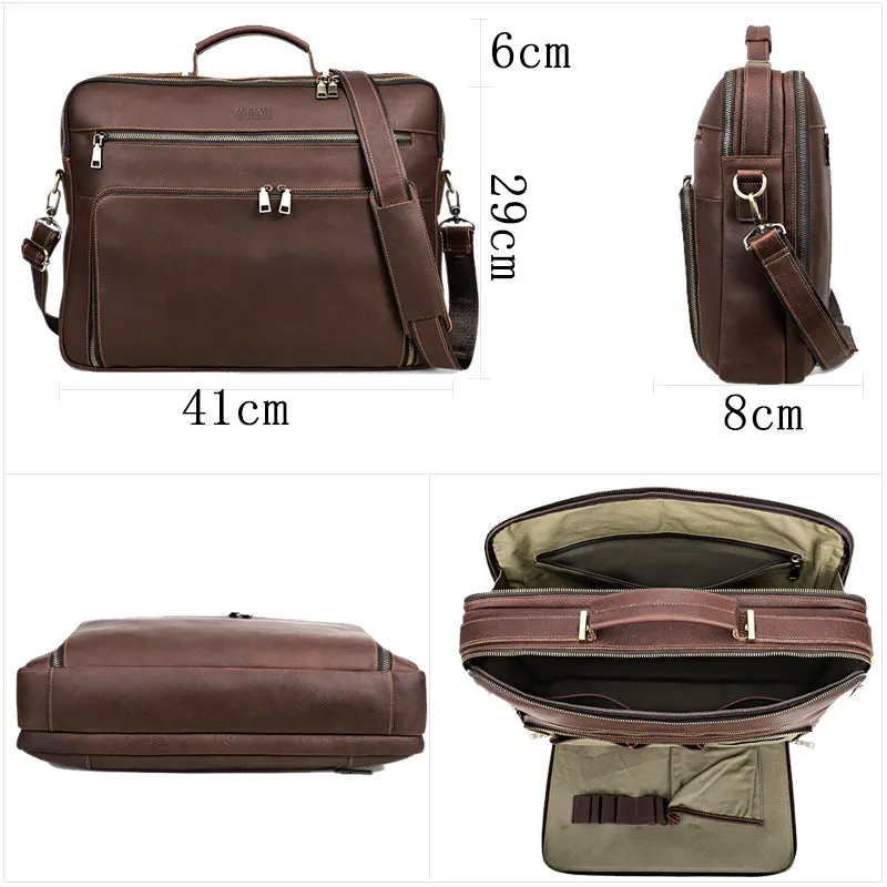 Men's Leather Shoulder Messenger Bag,Personalized Portable Business Briefcase Laptop Bag For Gift