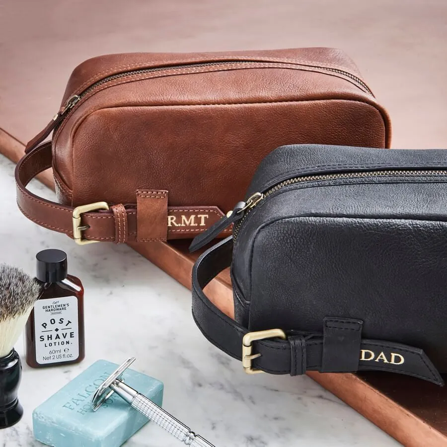 Men's Leather Wash Bag with Buckle