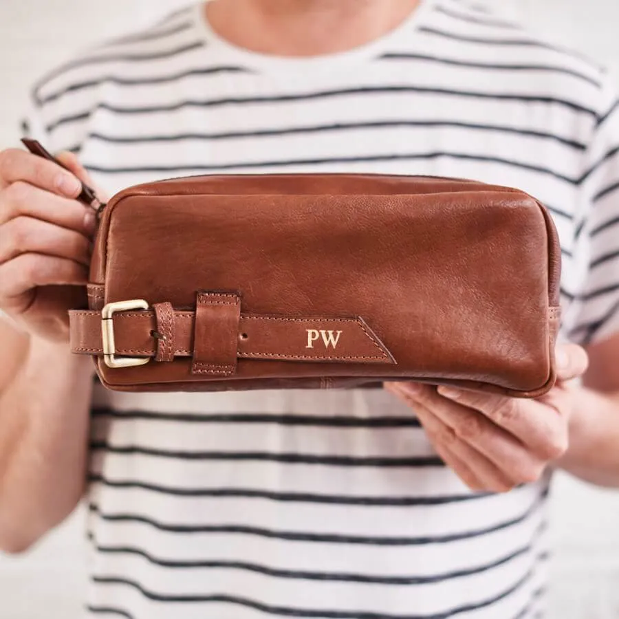 Men's Leather Wash Bag with Buckle