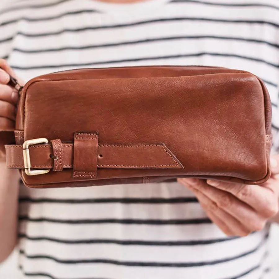 Men's Leather Wash Bag with Buckle