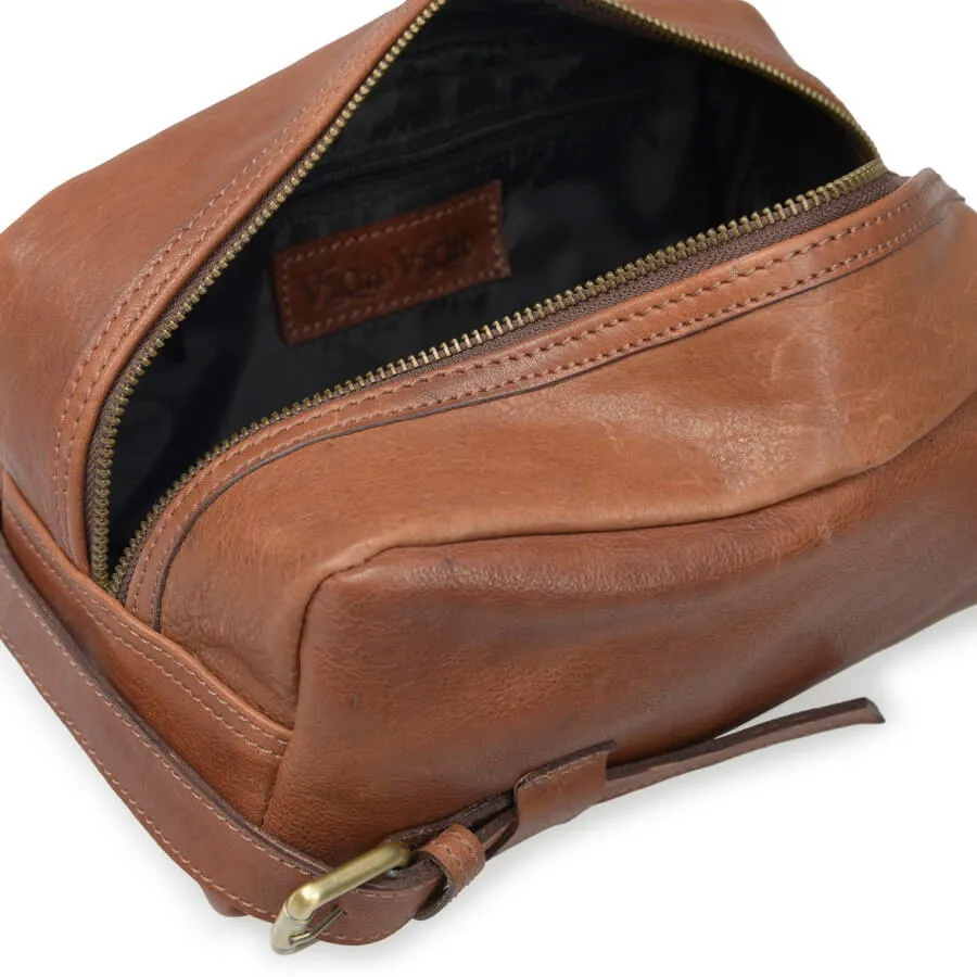 Men's Leather Wash Bag with Buckle