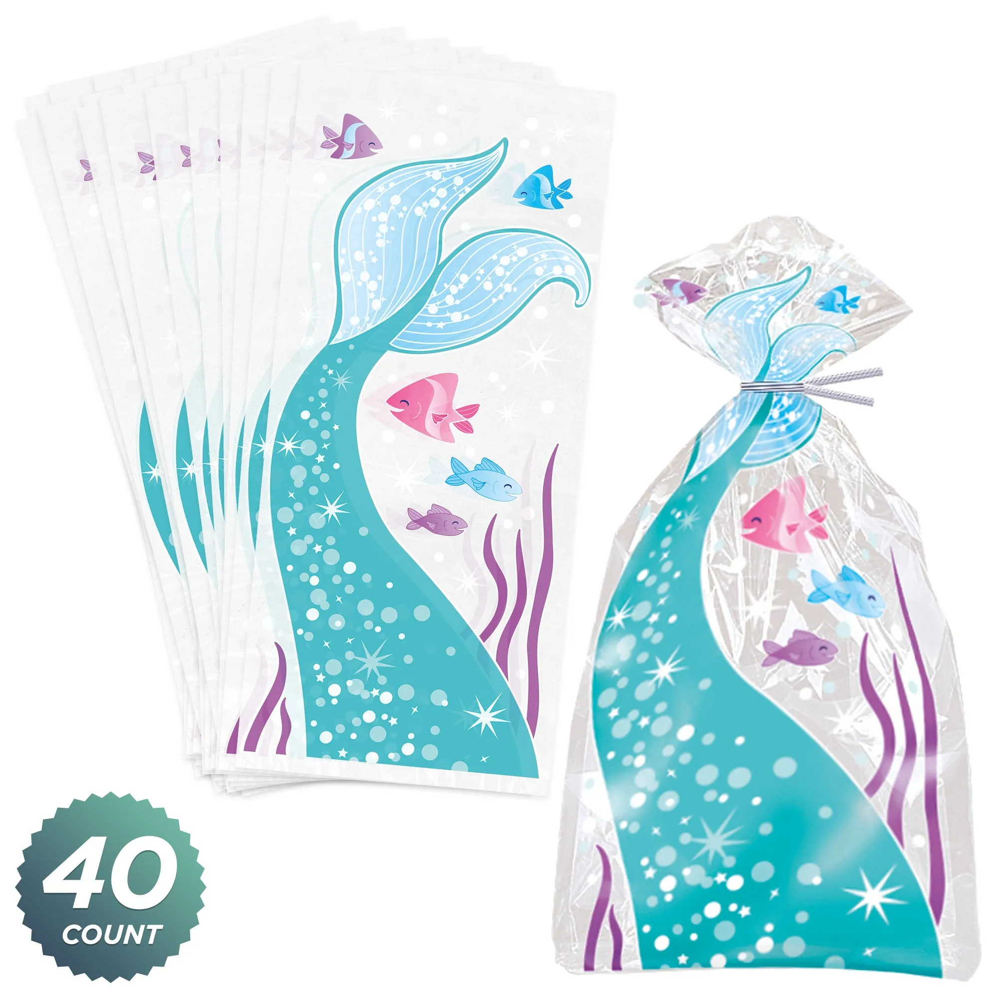 Mermaid Party Supplies - Mermaid Tail Cellophane Bags 5"x11", 40ct