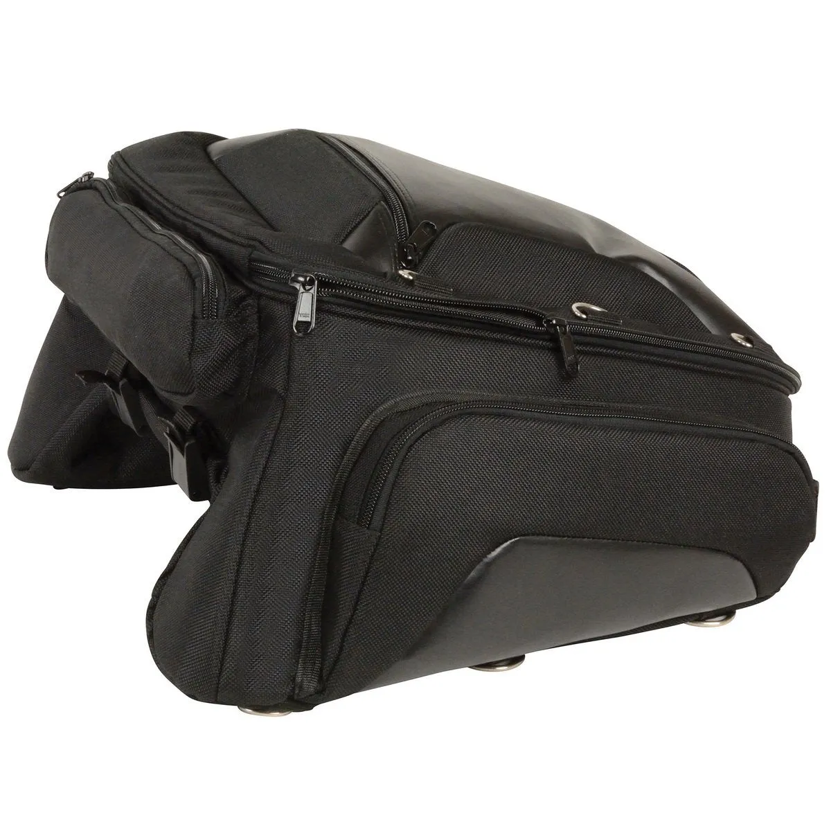 Milwaukee Leather MP8105 Black Textile Back Rack Sissy Bar Bag with 4 Outer Pockets