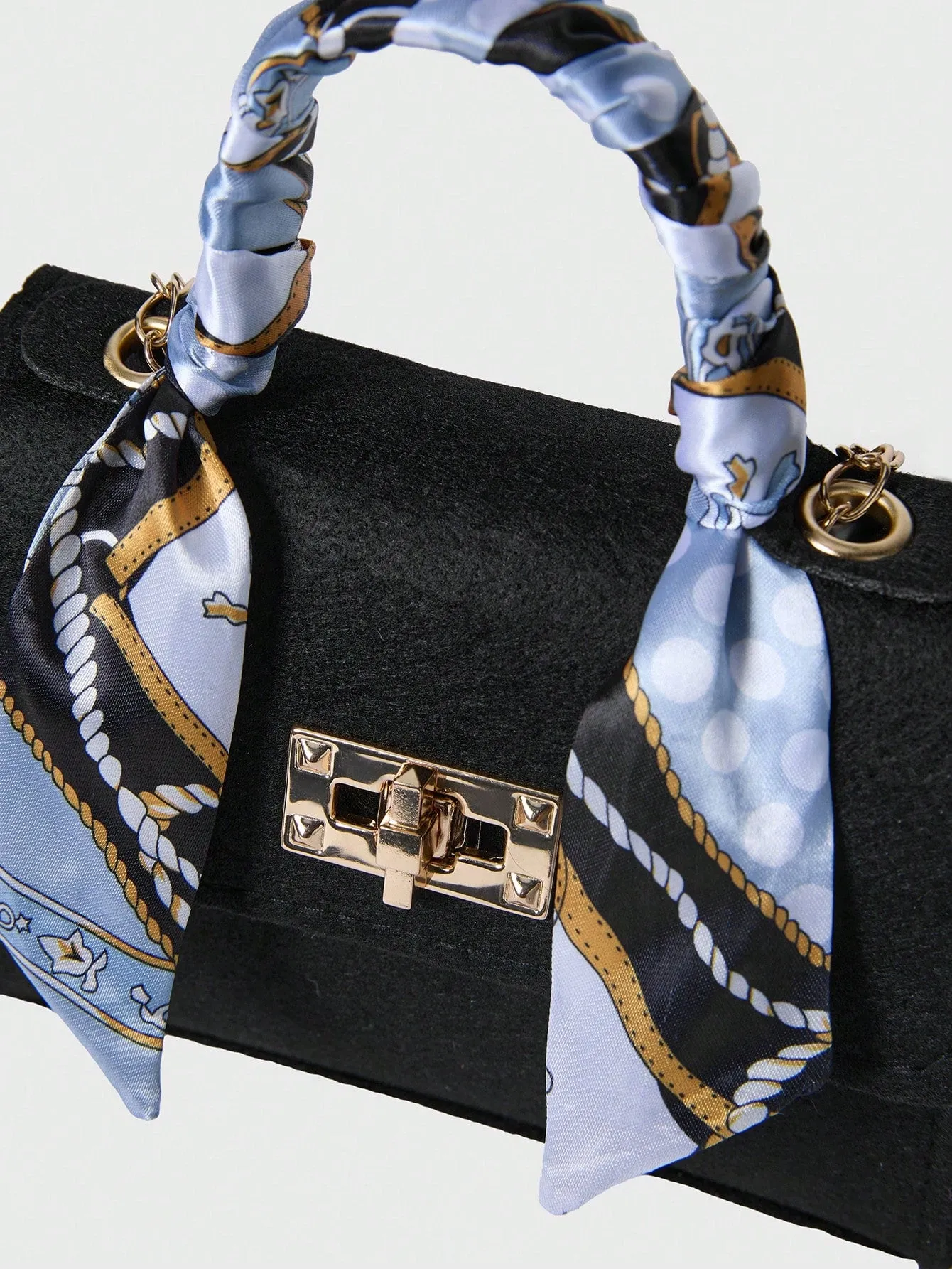 Mini Square Bag Twist Lock Chain Strap Felt