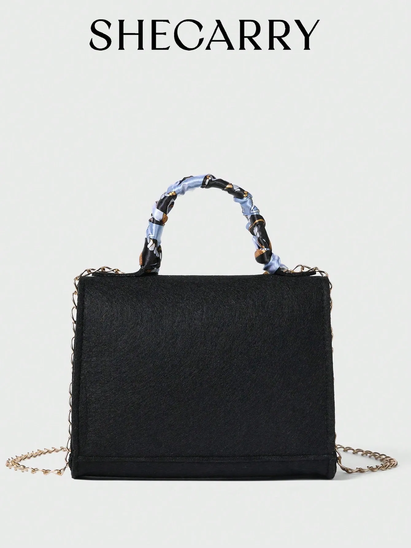 Mini Square Bag Twist Lock Chain Strap Felt