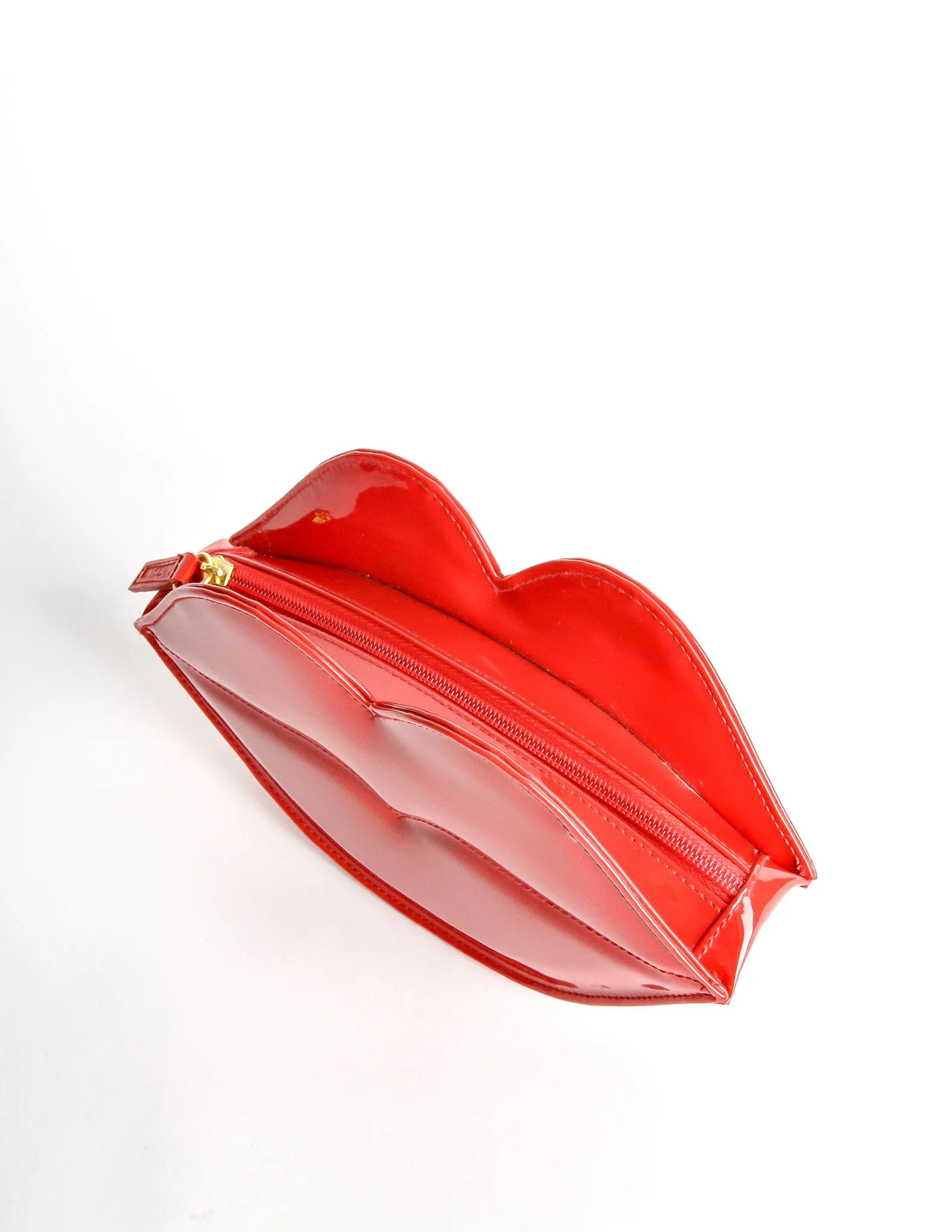 Moschino Vintage Red Patent Leather Lips Clutch Bag