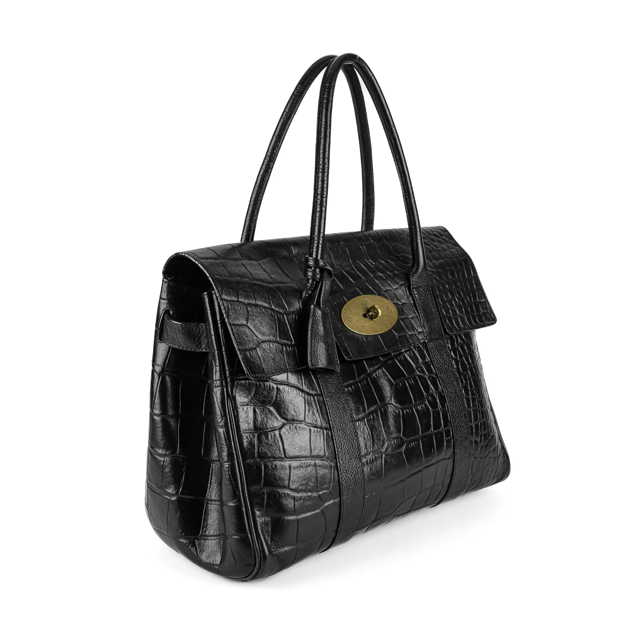 MULBERRY Bayswater Tote - Black Leather Embossed Croc