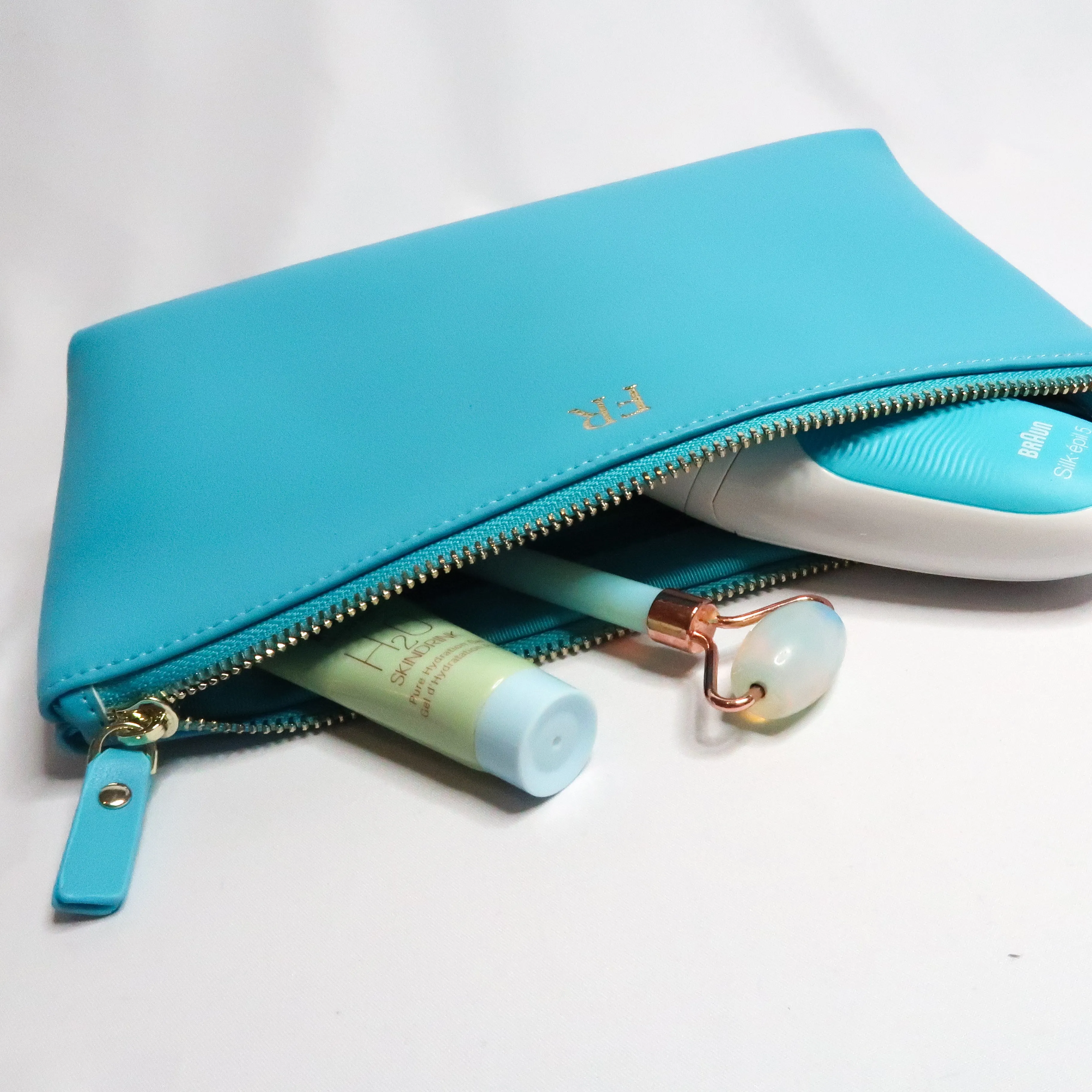 'Munich' Swimming Pool Blue Smooth Leather Medium Pouch