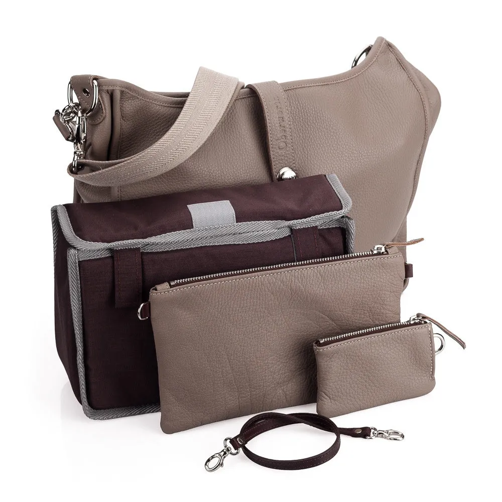 Oberwerth Kate Camera/Business Bag, Grey Leather with Silver Buckles, Clutch and Keywallet