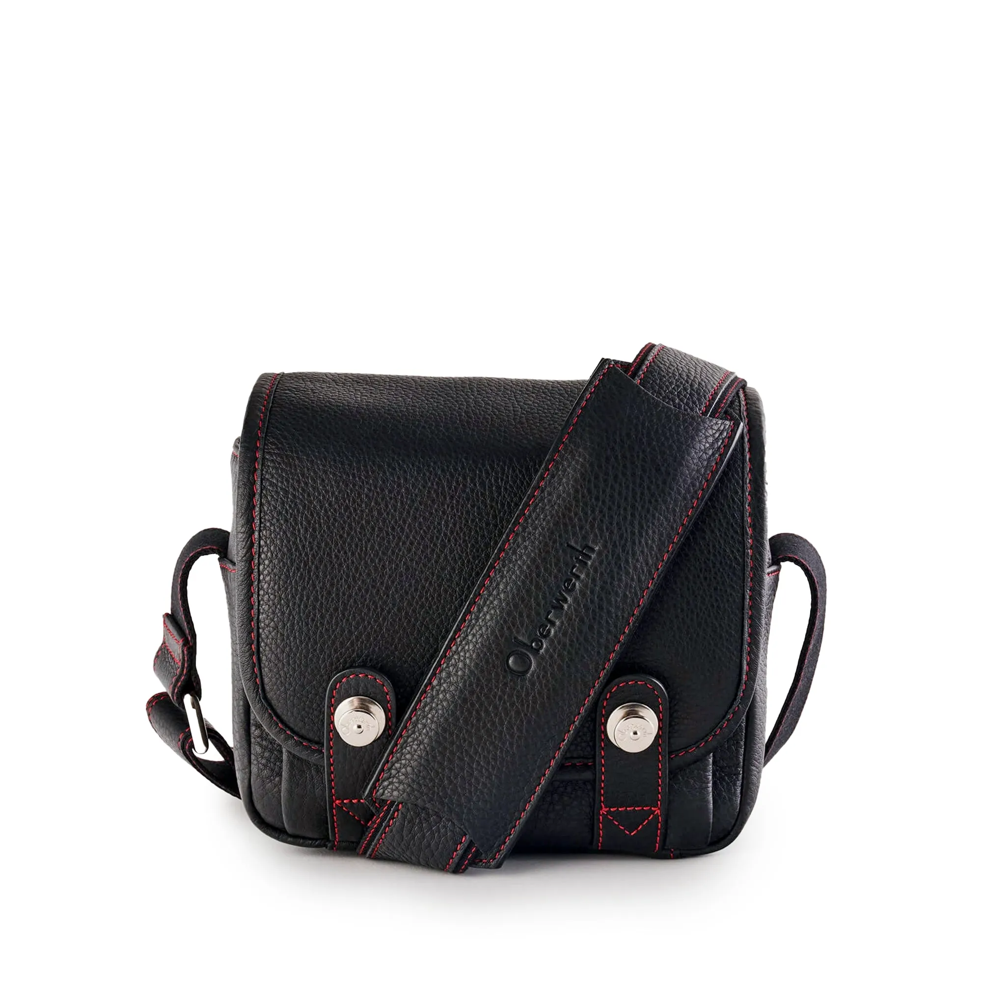 Oberwerth ‘Phil’ Leather Camera Bag - Black with Red Stitching