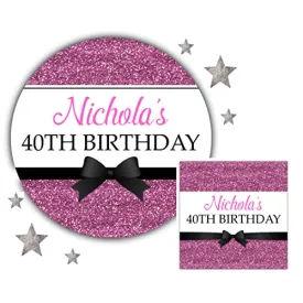 Personalised Birthday Party Stickers for Favours Party Bags Printed Glitter Effect