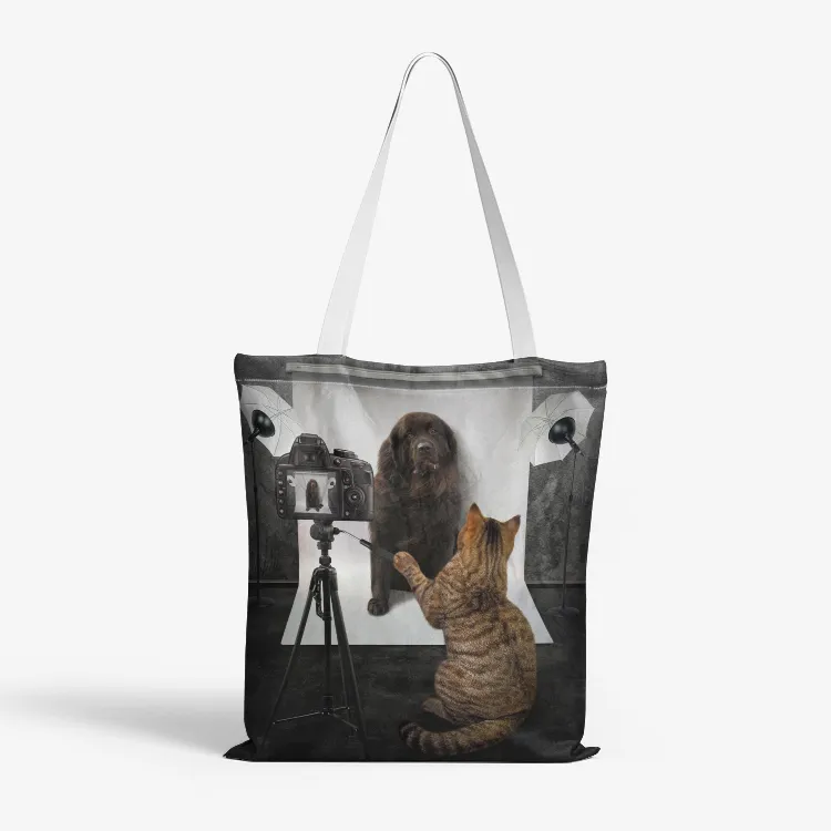 Photography Humor Cat/Dog Canvas Tote Bags