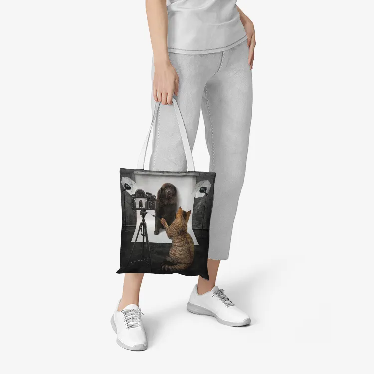 Photography Humor Cat/Dog Canvas Tote Bags