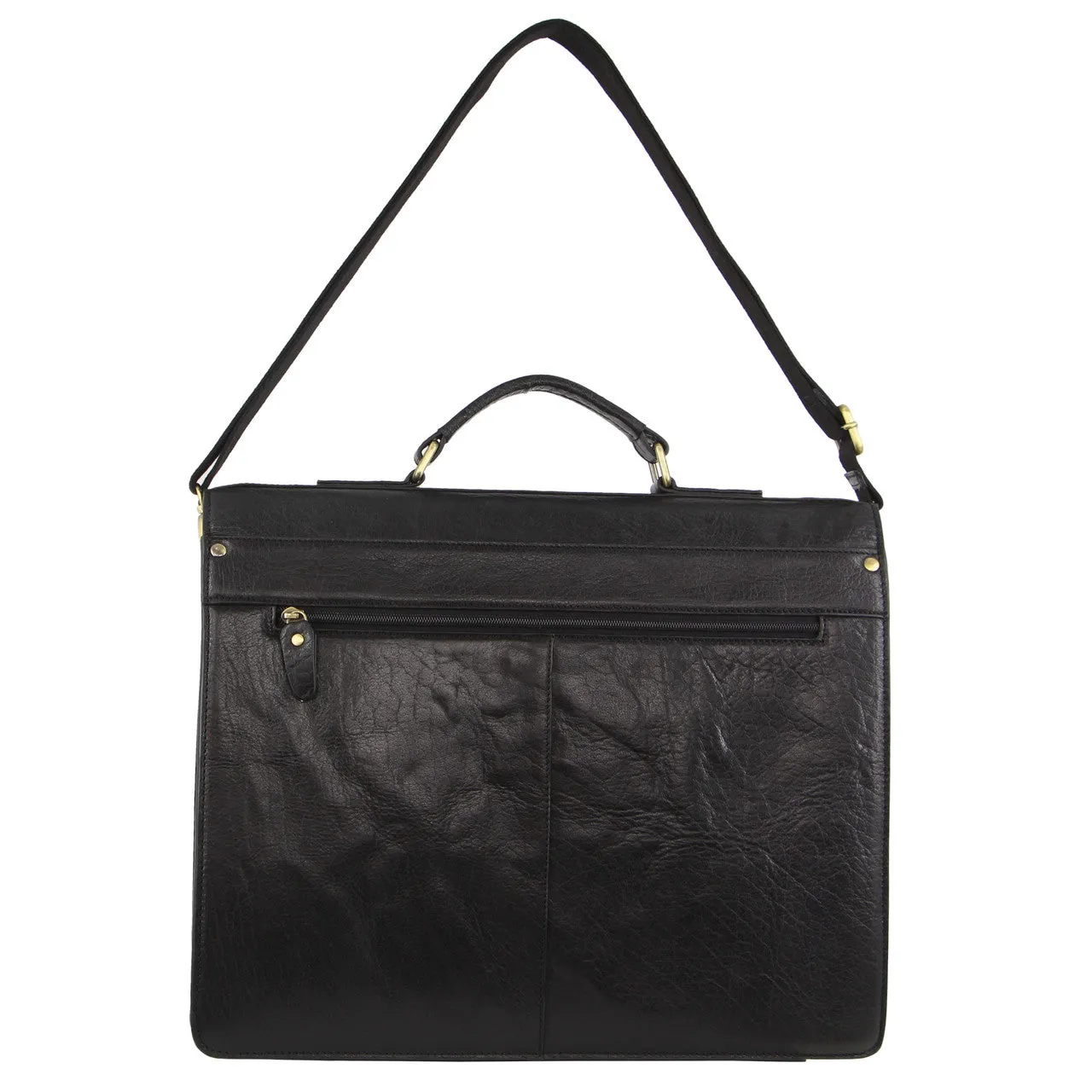 Pierre Cardin Mens Rustic Leather Business Bag with Flip-Cover PC3523 Black