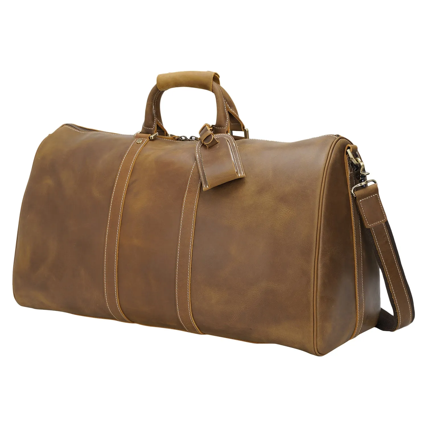 Polare 23'' Classic Full Grain Leather Travel Duffel Weekender Bag Overnight Duffle Bag For Men