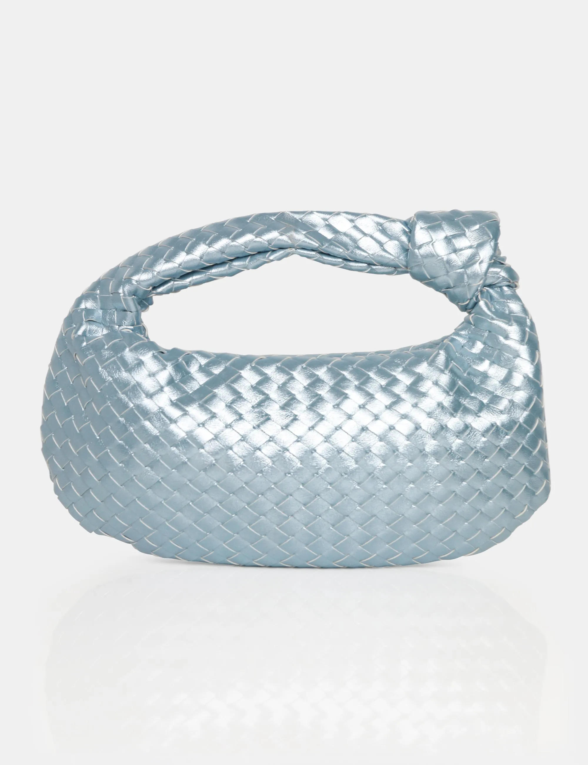 The Blame Metallic Silver Iridescent Woven Knot Detail Mini Grab Bag