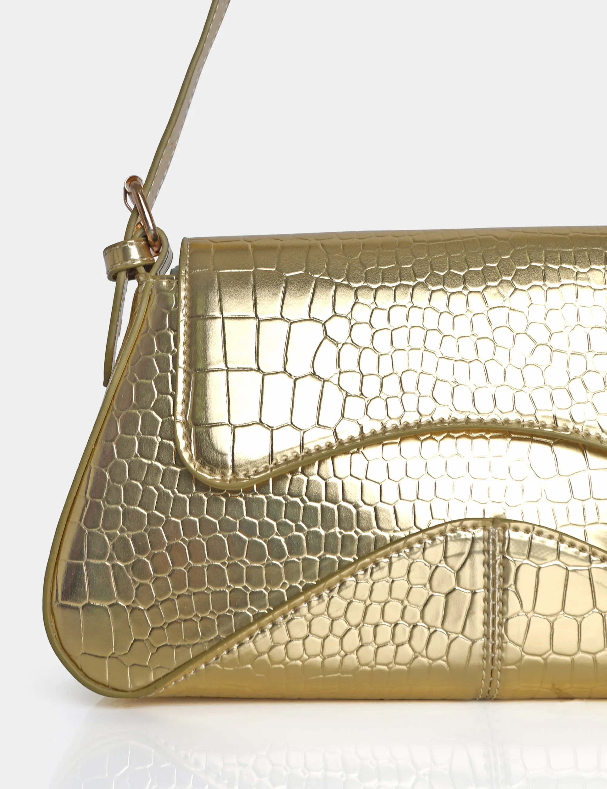 The Dea Metallic Gold Croc PU Shoulder Bag