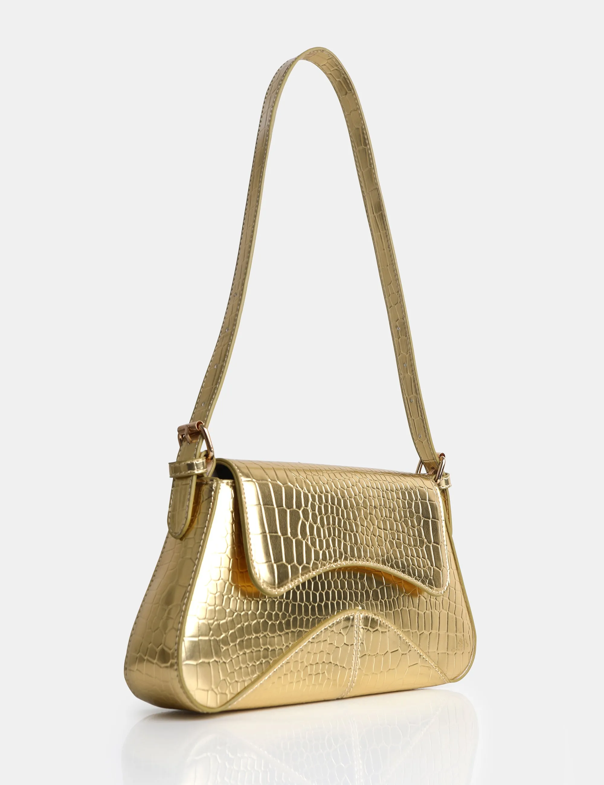 The Dea Metallic Gold Croc PU Shoulder Bag