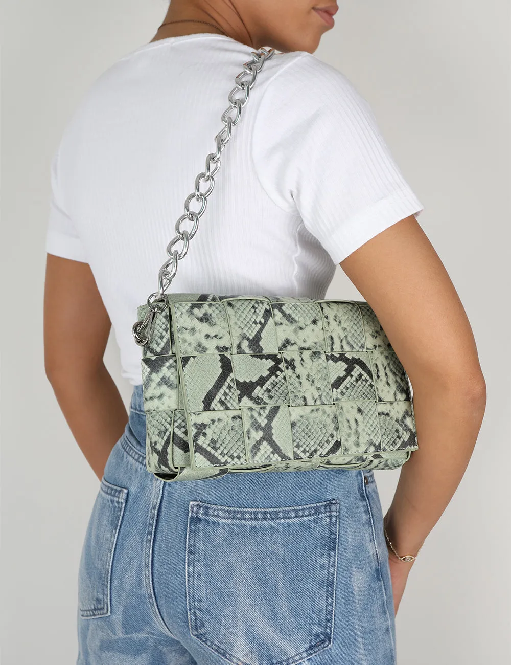 The Makai Pastel Snake Shoulder Woven Chain Bag