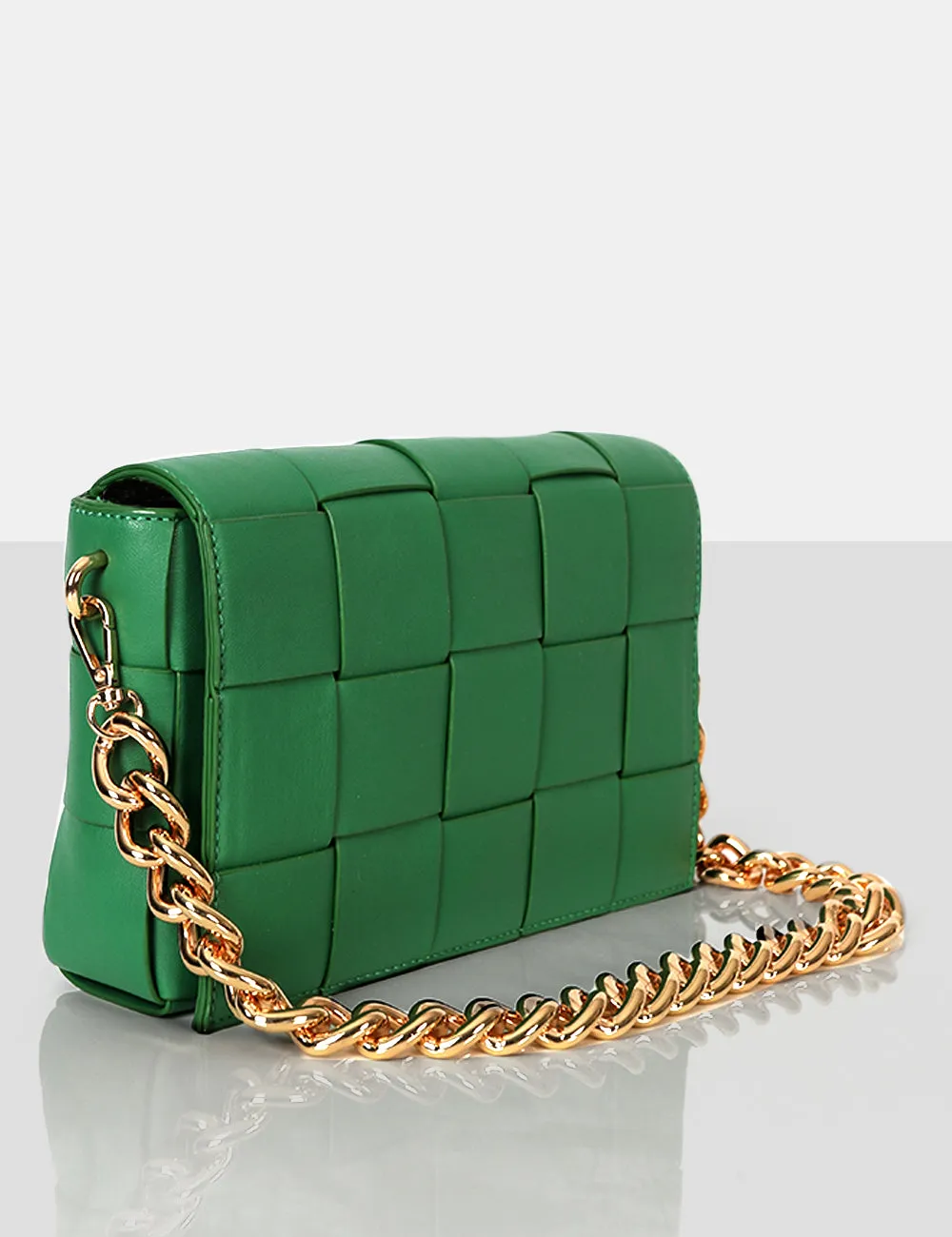 The Mayan Green Weave Gold Chain Detail Shoulder Bag