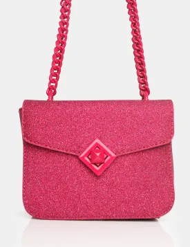 The Pixie Hot Pink Glitter Bag Chain Detail Shoulder Bag