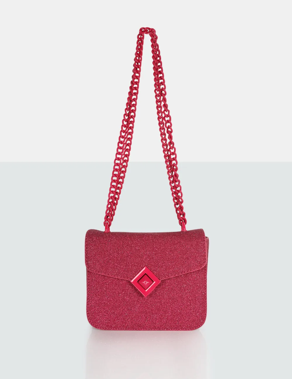 The Pixie Hot Pink Glitter Bag Chain Detail Shoulder Bag