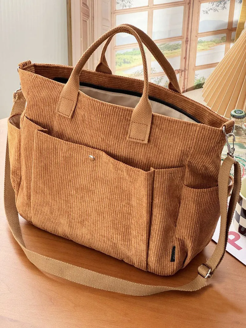 Thick Corduroy Shoulder Bags Simple All-Match Commute Totes Student Leisure Artistic Portable Messenger Bag