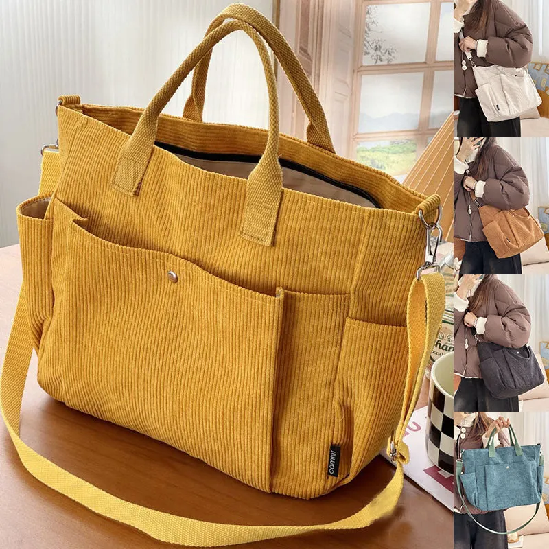 Thick Corduroy Shoulder Bags Simple All-Match Commute Totes Student Leisure Artistic Portable Messenger Bag