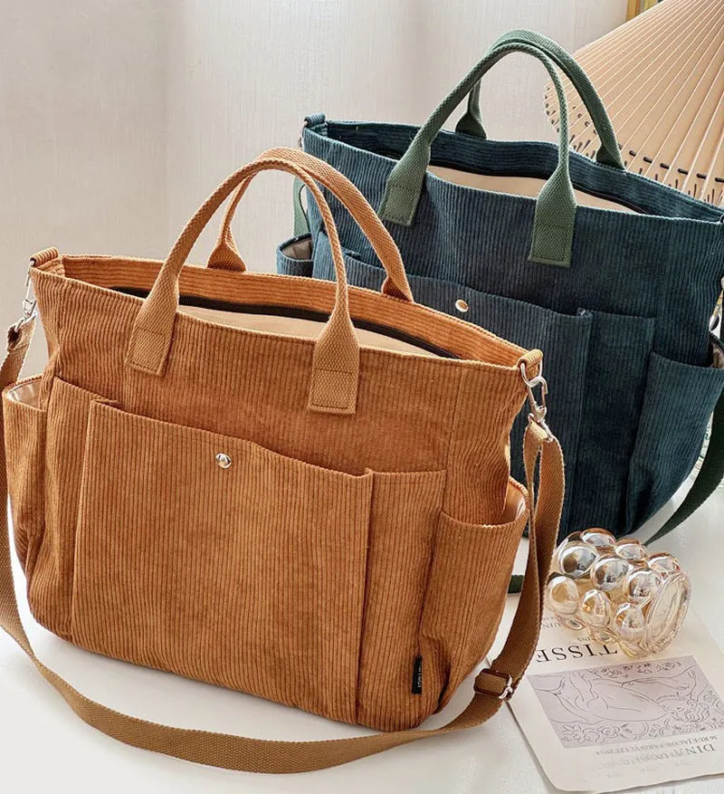 Thick Corduroy Shoulder Bags Simple All-Match Commute Totes Student Leisure Artistic Portable Messenger Bag