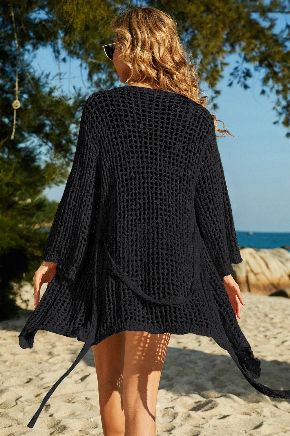 Tie-Waist Openwork Crochet Cover-Up