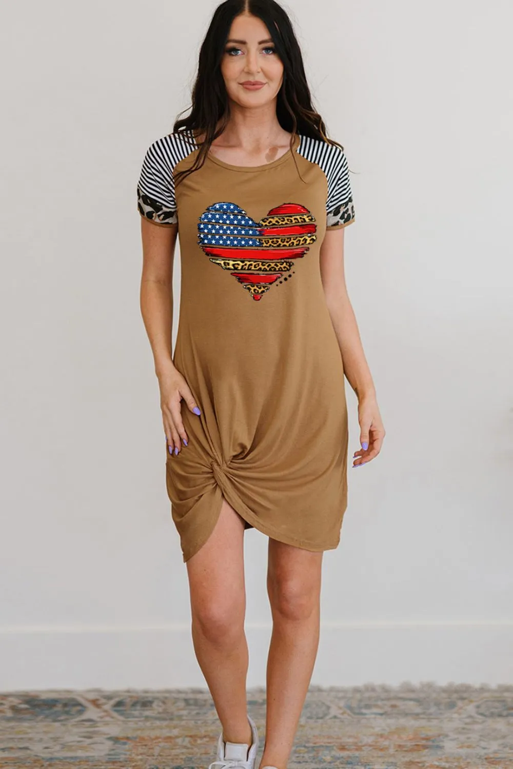 US Flag Heart Graphic Twisted Dress