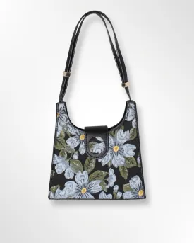 Vegan Leather Blue Floral Hand Bag