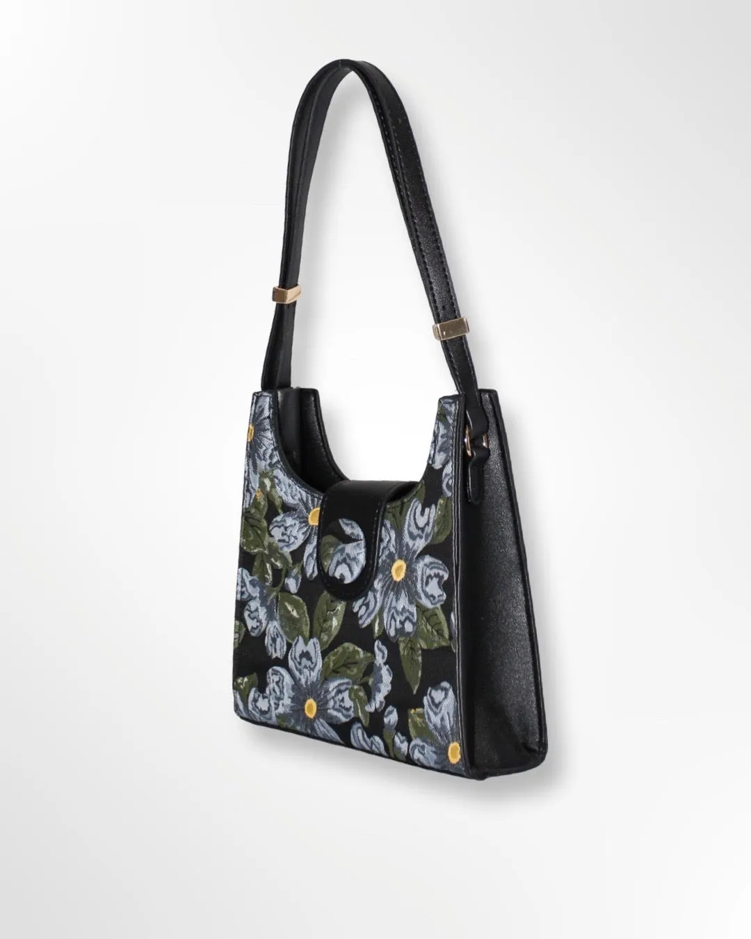 Vegan Leather Blue Floral Hand Bag