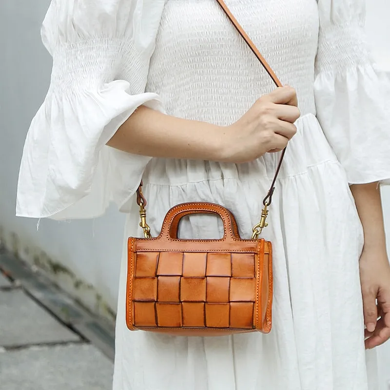 Vintage Fashion Leather Handmade Woven Bag Women's Crossbody Bag