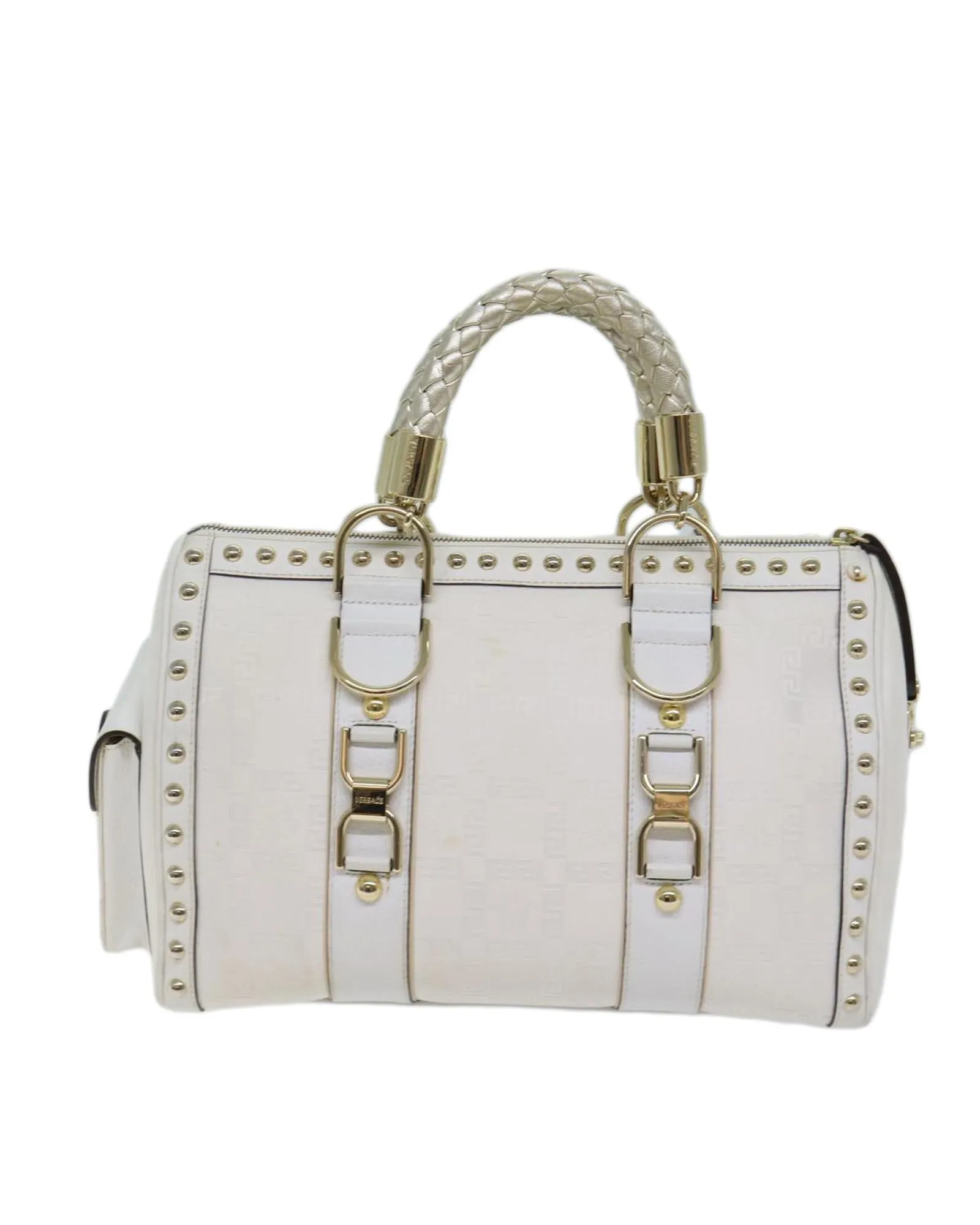 White Leather Boston Bag with Accessories - Rank B