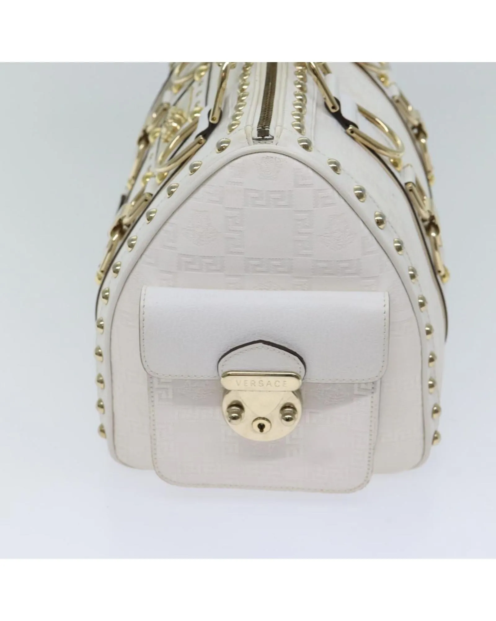 White Leather Boston Bag with Accessories - Rank B