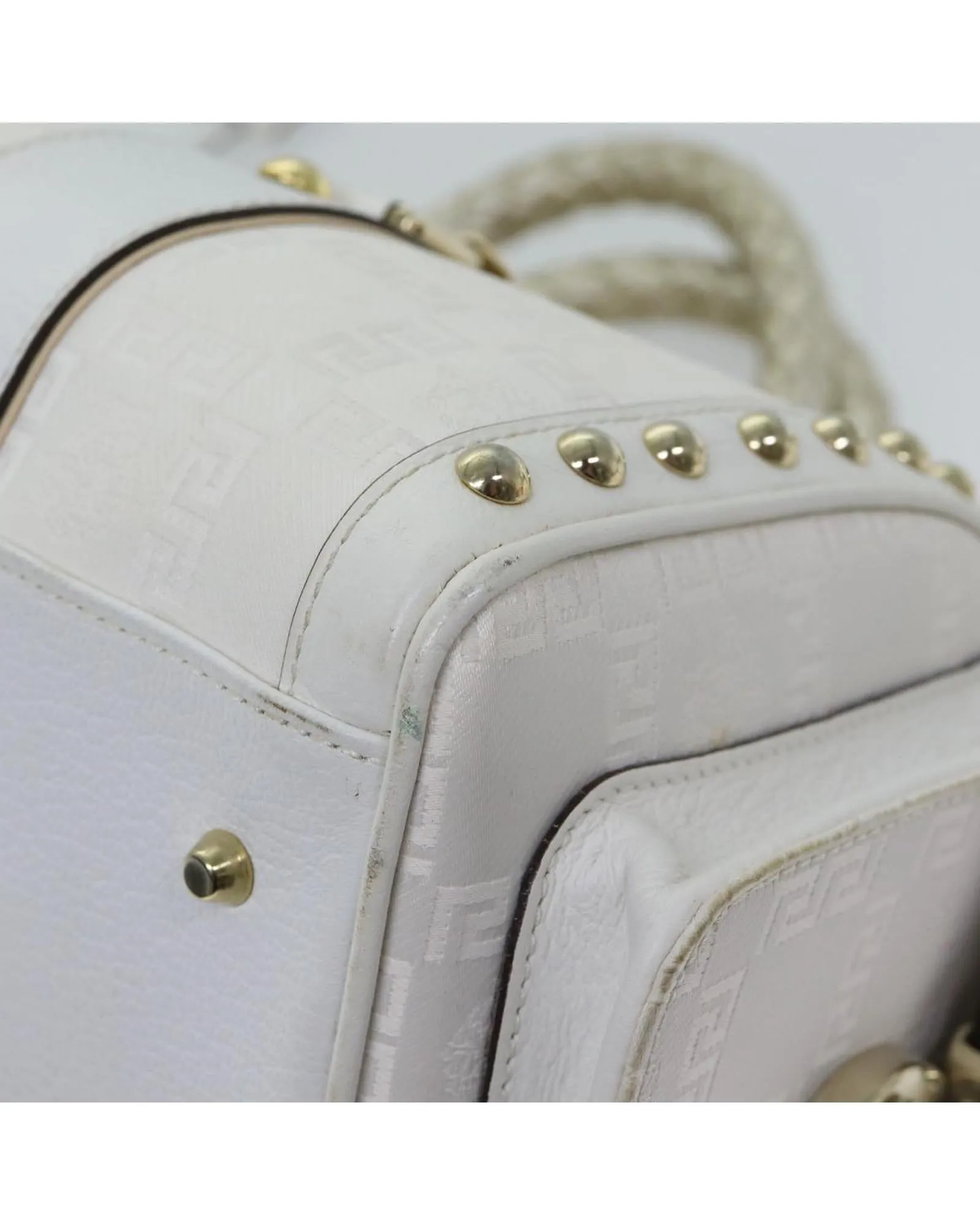 White Leather Boston Bag with Accessories - Rank B