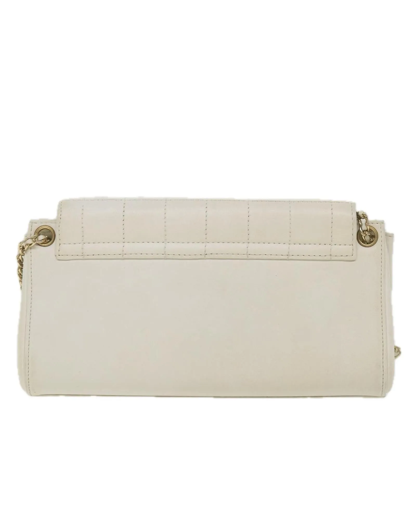 White Leather Chain Shoulder Bag with CC Logo