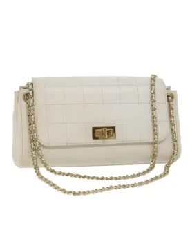 White Leather Chain Shoulder Bag with CC Logo