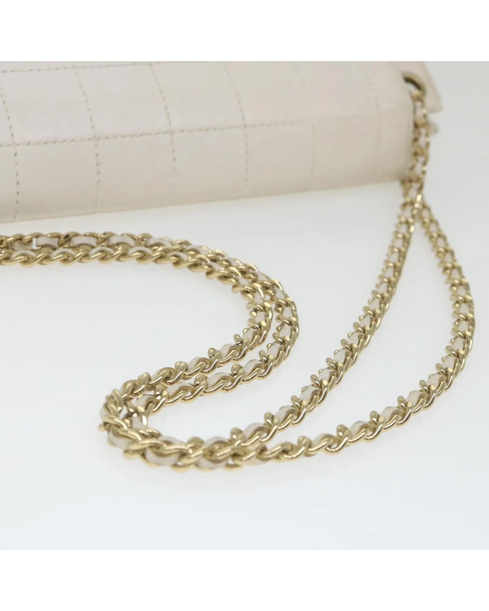 White Leather Chain Shoulder Bag with CC Logo