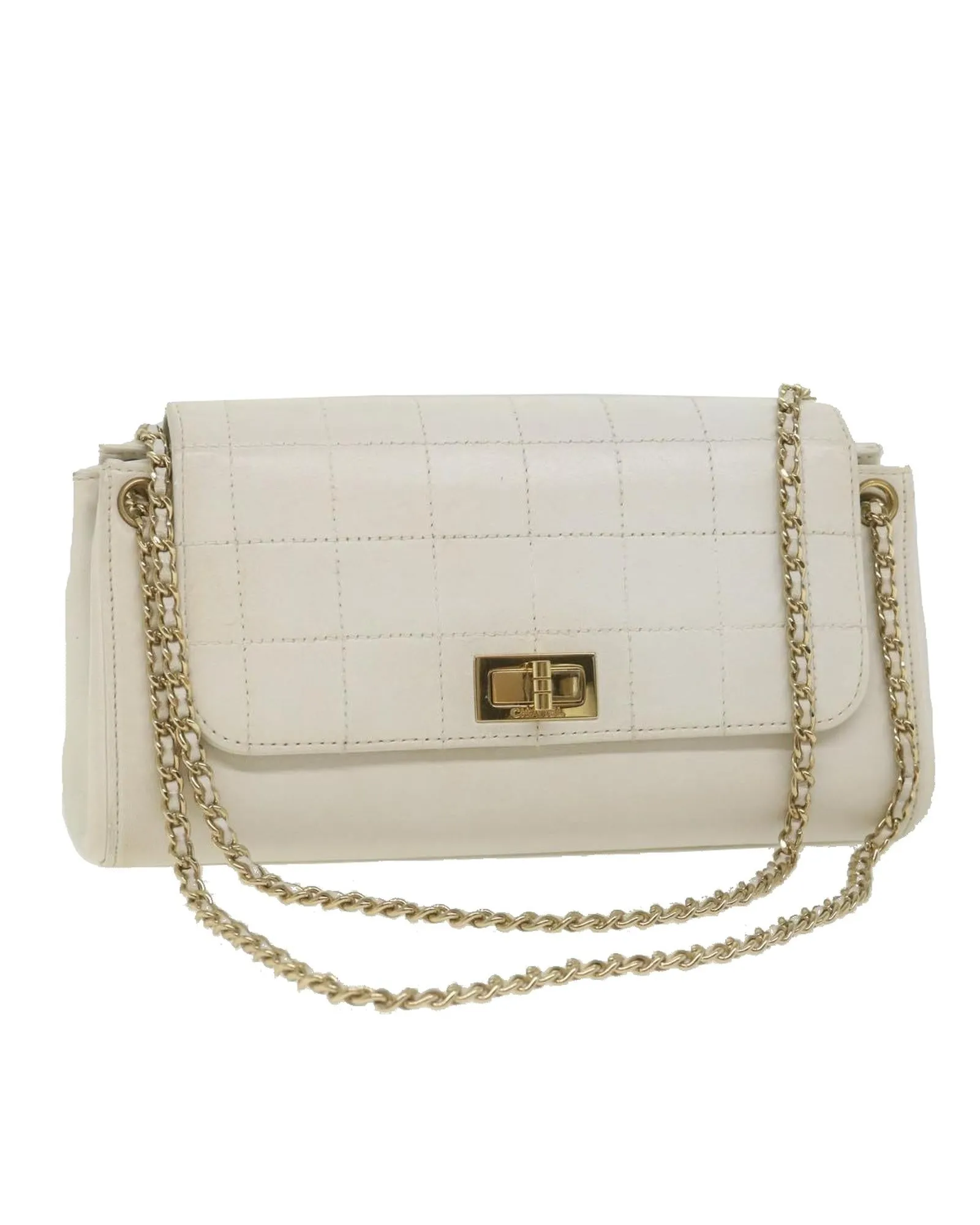 White Leather Chain Shoulder Bag with CC Logo